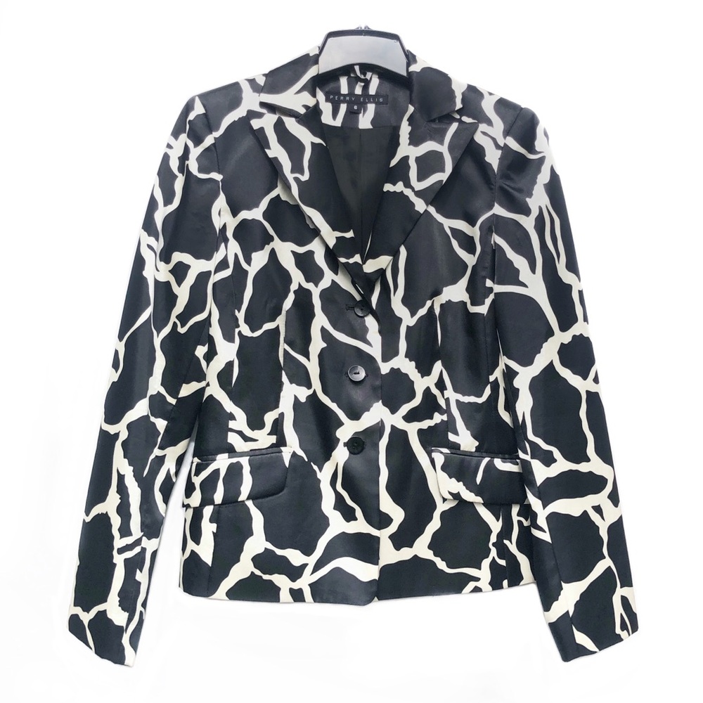 Perry Ellis Animal Print Satin Shell Beautiful Blazer Suit Jacket Like New 6